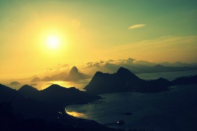 Scenic view of mountains at sunset