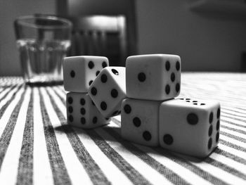 Close-up of dice on table