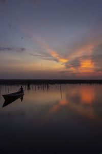 Scenic view of lake against sky during sunset