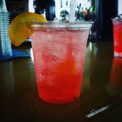 Close-up of beer in glass on table
