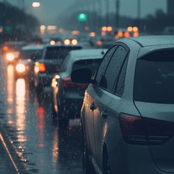 Cars on city street at night