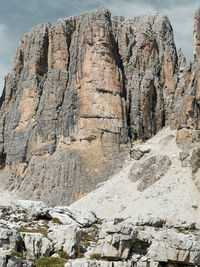 Low angle view of rocky mountains, boé, sella group, dolomites, south tyrol, italy 