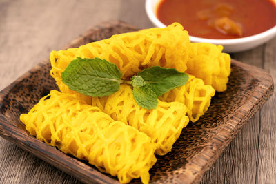 Close-up of food on table