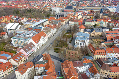 Aerial view of buildings in town