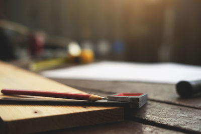 Close-up of pencil on table