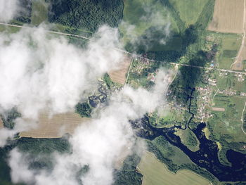 High angle view of waterfall on land