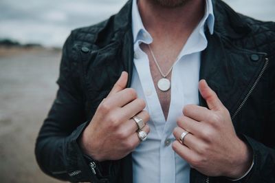 Close-up of man holding hands