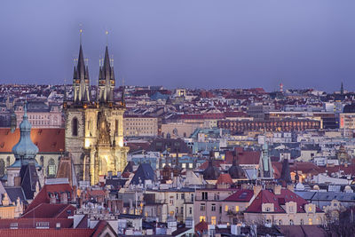 High angle view on buildings in the city of prague