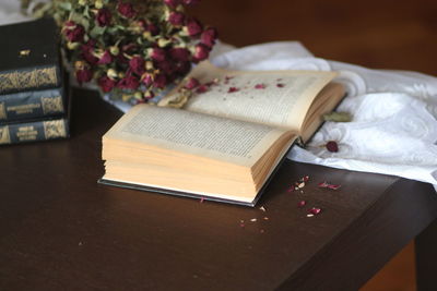 Close-up of open book on table