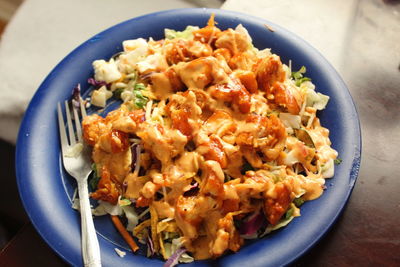 High angle view of meal served in plate