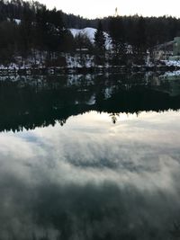 Reflection of trees in lake against sky