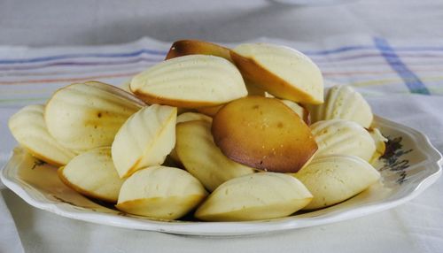 Close-up of fruits in plate on table