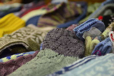 Close-up of multi colored wool socks