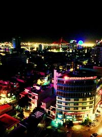 Illuminated cityscape at night