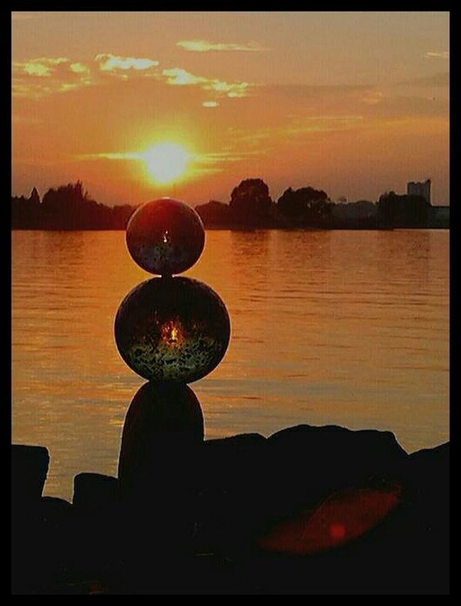 sunset, water, sky, auto post production filter, transfer print, nature, reflection, lake, silhouette, orange color, scenics - nature, tranquil scene, beauty in nature, cloud - sky, tranquility, sun, no people, outdoors