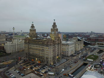 High angle view of buildings in city