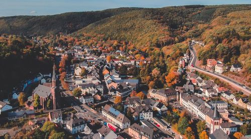 High angle view of townscape against sky