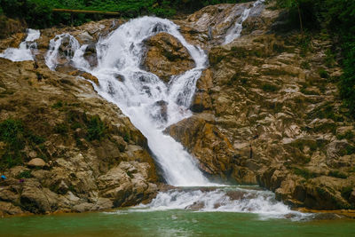 Scenic view of waterfall in forest