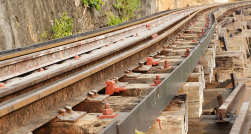 High angle view of railroad tracks in city