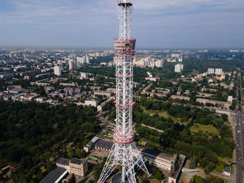 High angle view of buildings against sky