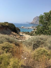 Scenic view of sea against clear sky