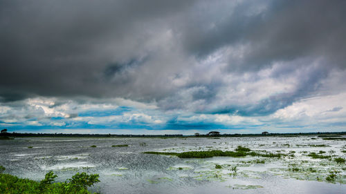 Scenic view of sea against cloudy sky