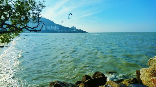 Scenic view of sea against clear sky