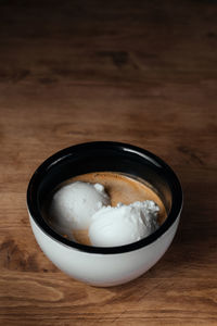 High angle view of drink in bowl on table