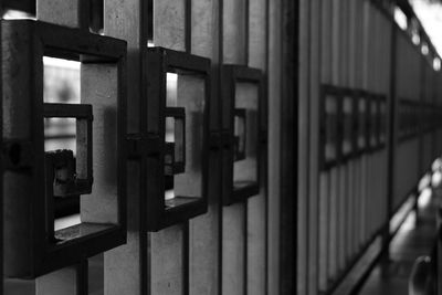 Close-up of metal railing of building