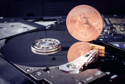 High angle view of machine part