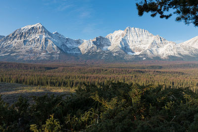 Scenic view of snowcapped mountains against sky