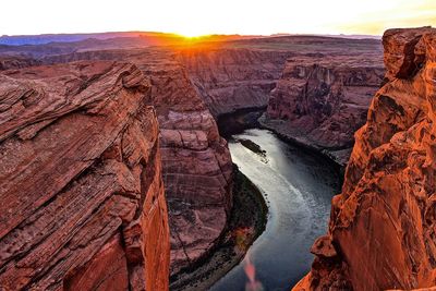 Aerial view of rock formations at sunset