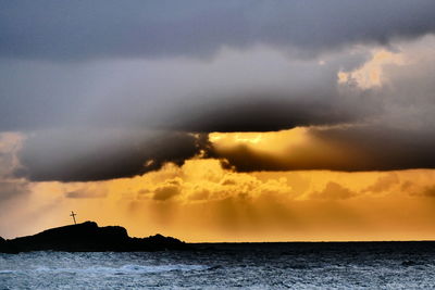 Scenic view of sea against dramatic sky
