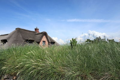 House on field against sky