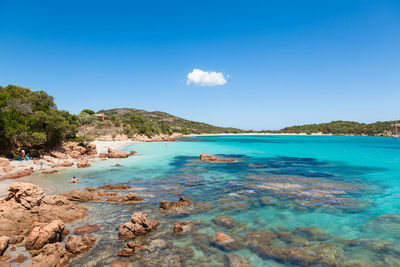 Scenic view of sea against blue sky