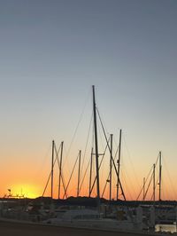 Sailboats in marina at sunset