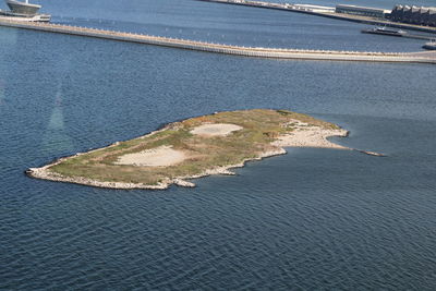 High angle view of road by sea