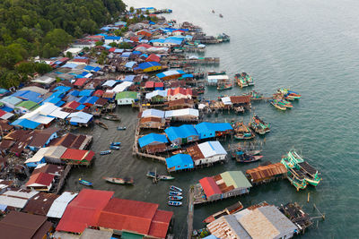 High angle view of plants by sea