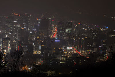 Illuminated cityscape at night