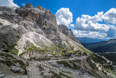 Catinaccio dolomite panoramic view in val di fassa, italy, trentino