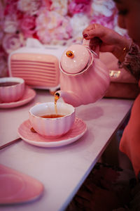 Close-up of tea cup on table