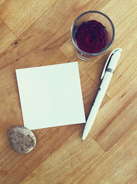 High angle view of drink on table