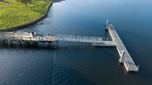 High angle view of bridge over sea