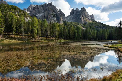 Beautiful landscape of d'antorno lake in dolomites unesco world heritage, italy