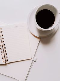 High angle view of coffee cup on table