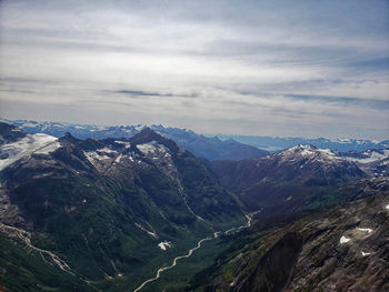 Scenic view of snowcapped mountains against sky