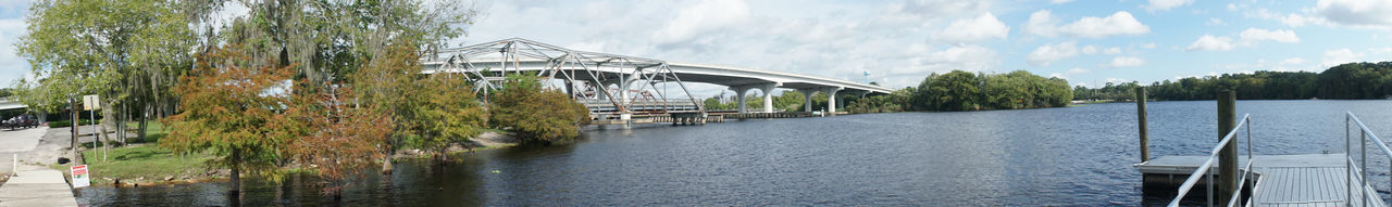 Panoramic view of bridge over river against sky