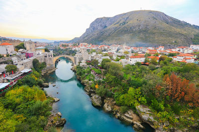 High angle view of buildings in city