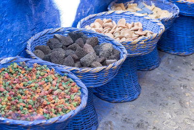 High angle view of vegetables in basket at market stall