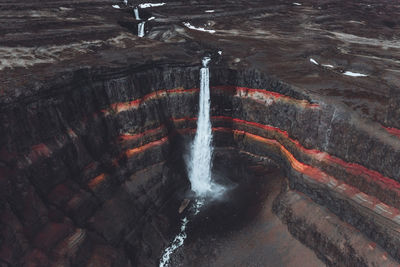 High angle view of water flowing through rocks